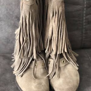 Taupe fringe cowgirl boots sz 8.5